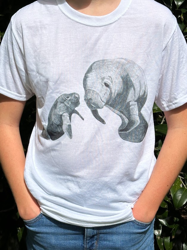 manatee with calf on silver tshirt